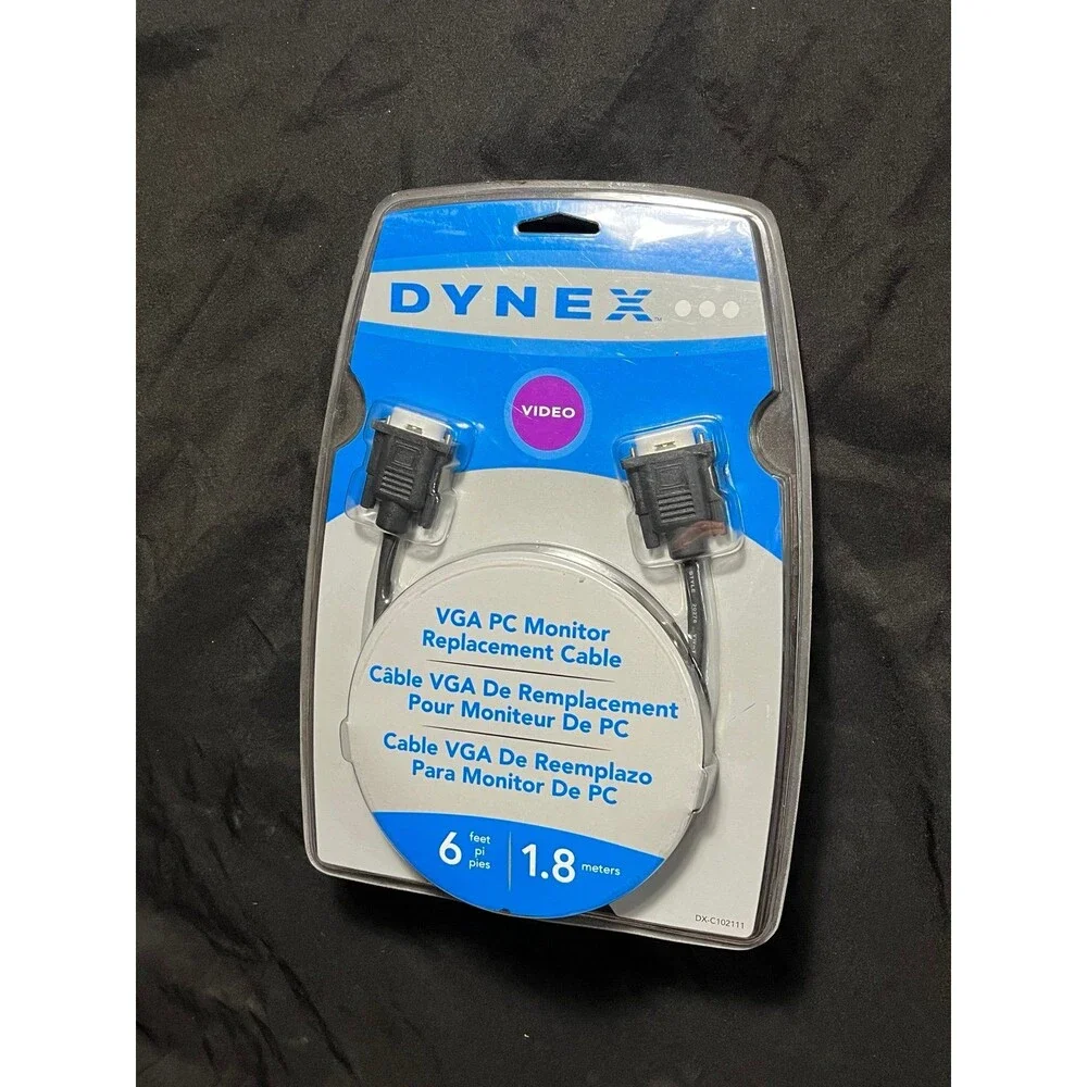 Dynex VGA PC Monitor Replacement Cable 6ft Black Nickel Connectors